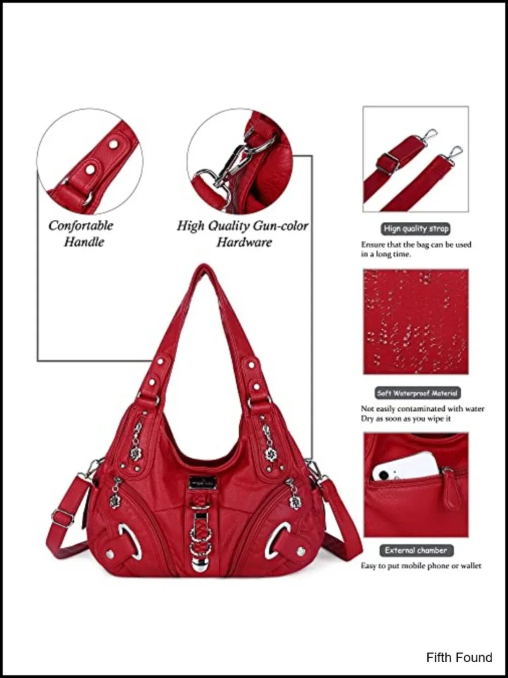Washed PU leather Hobo bag with snap hook strap, large daily shoulder handbag
